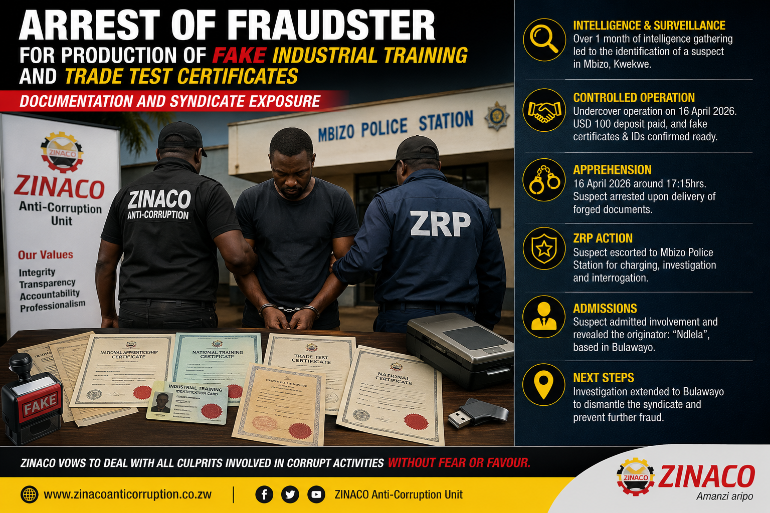 ZINACO OPERATIONS, FIELD OFFICERS NABBED A FRAUDSTER IN KWEKWE, MIDLANDS.